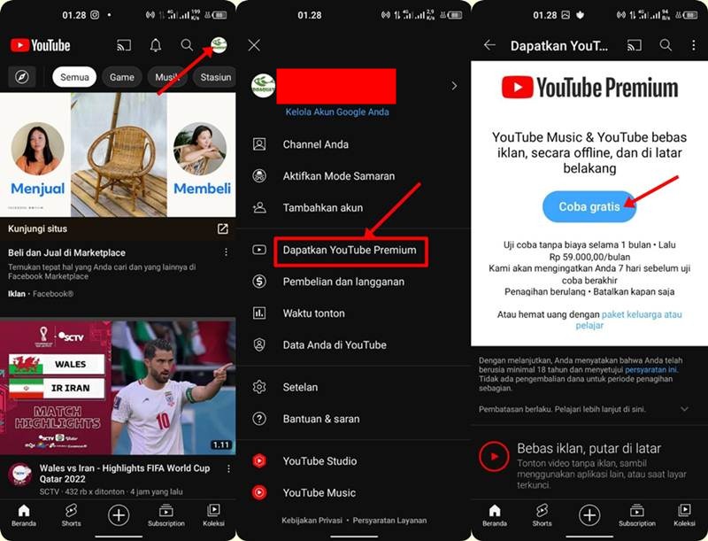Cara Mendapat Youtube Premium Gratis di Android iOs